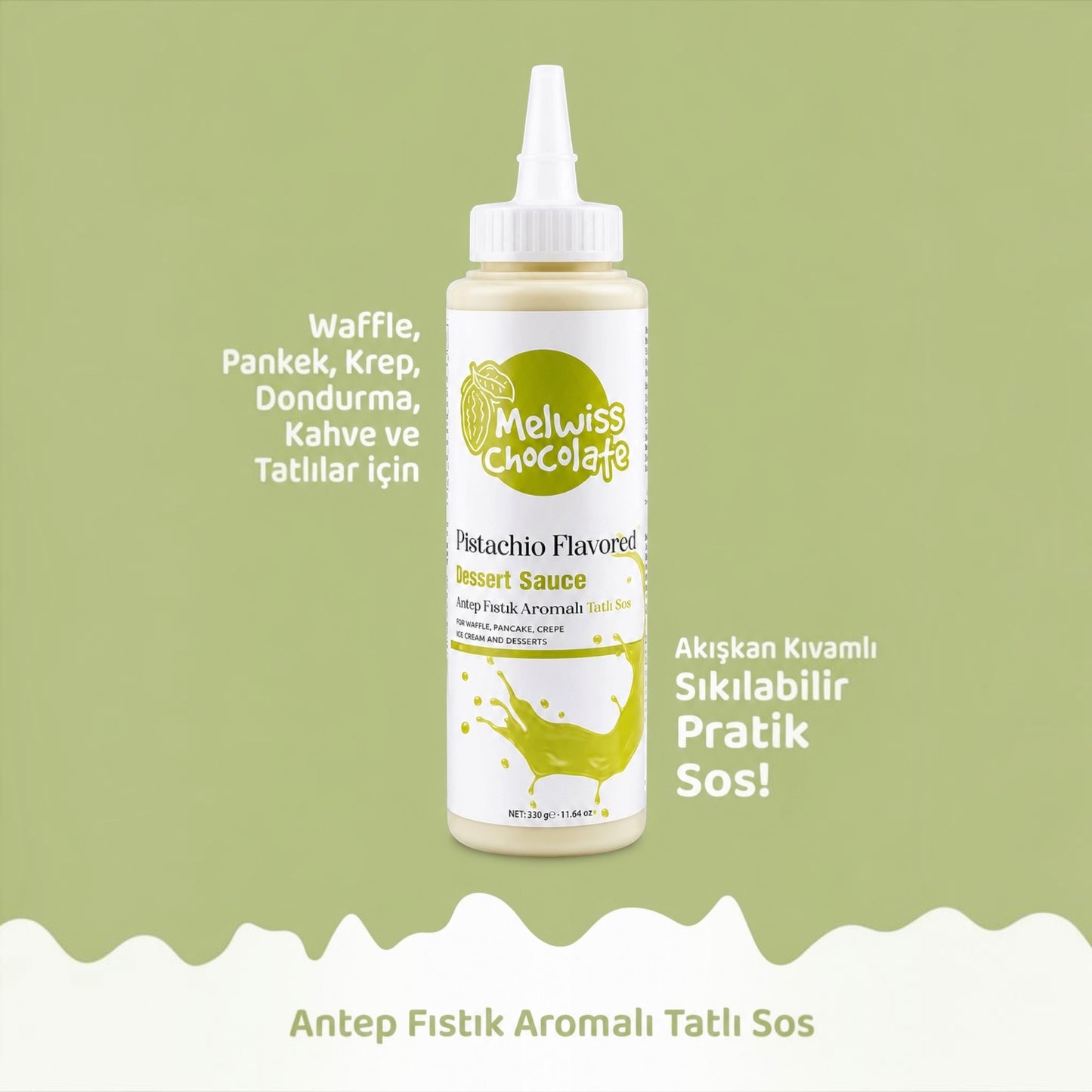 Melwiss Chocolate Pistache Dessertsaus – Antep Fıstık Aromalı Tatlı Sos 330 g