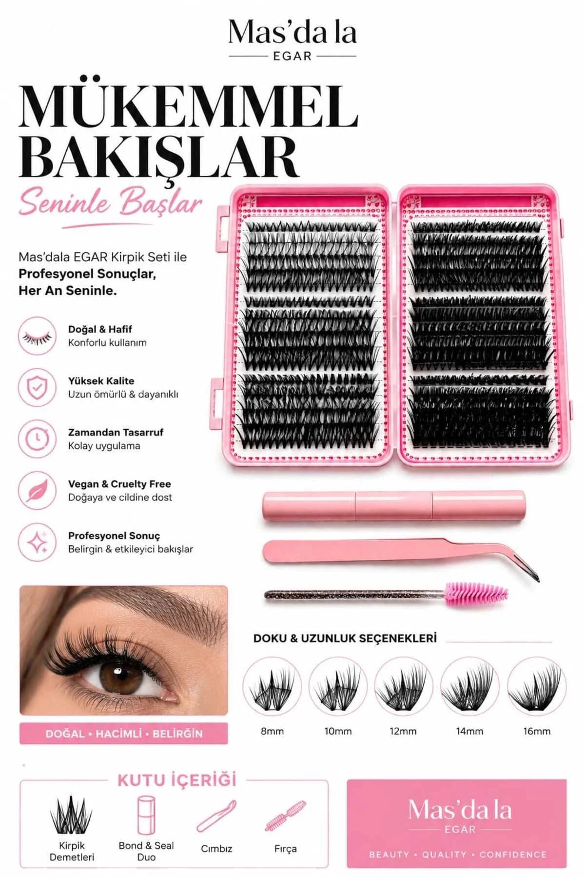 Mas'dala EGAR Wimpercluster Starterset – Herbruikbare Cluster Wimpers met Bond & Seal, Pincet en Applicatieborstel