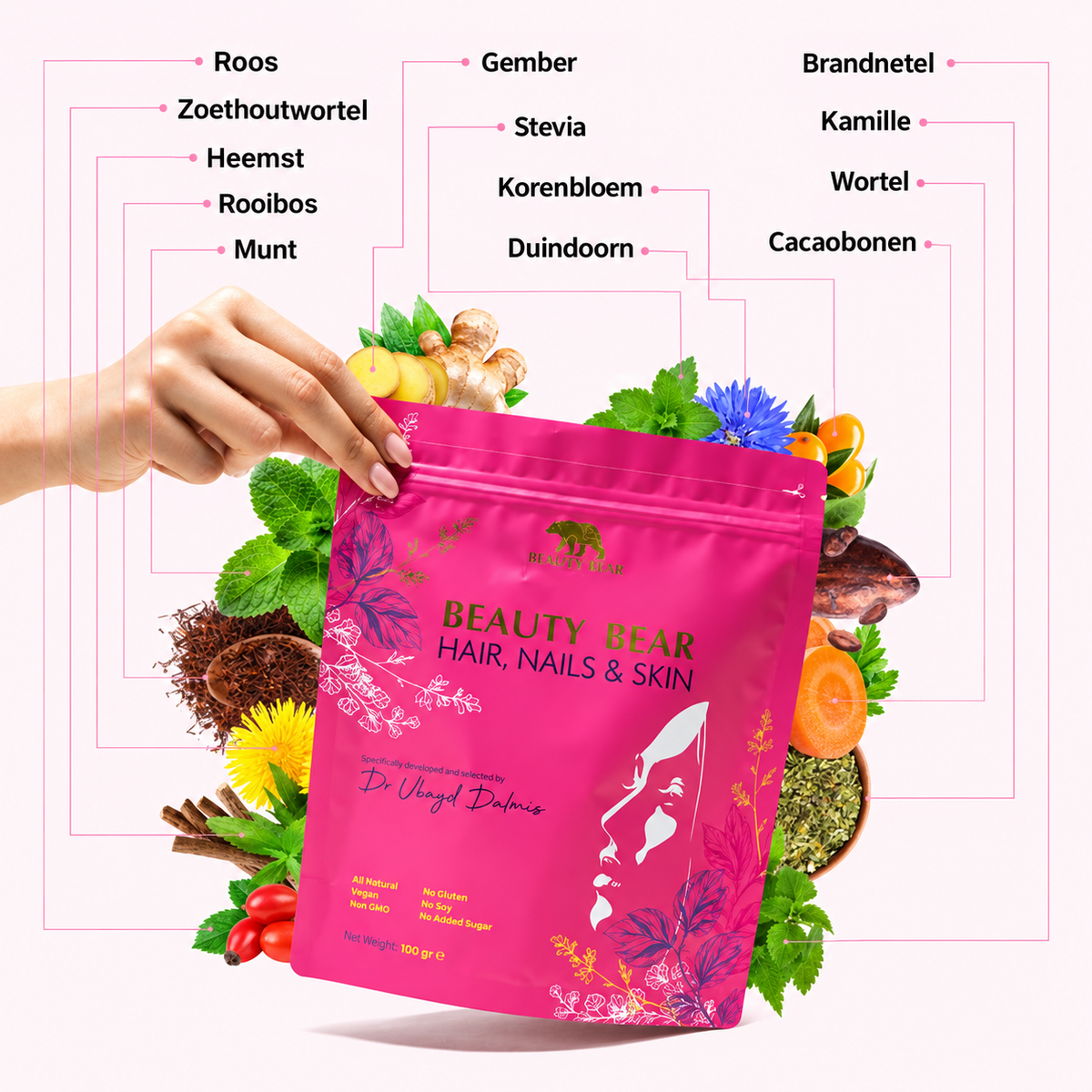 The Green Bear Beauty Bear Hair, Nails & Skin – Kruidenthee voor Haar, Nagels & Huid – 180 g