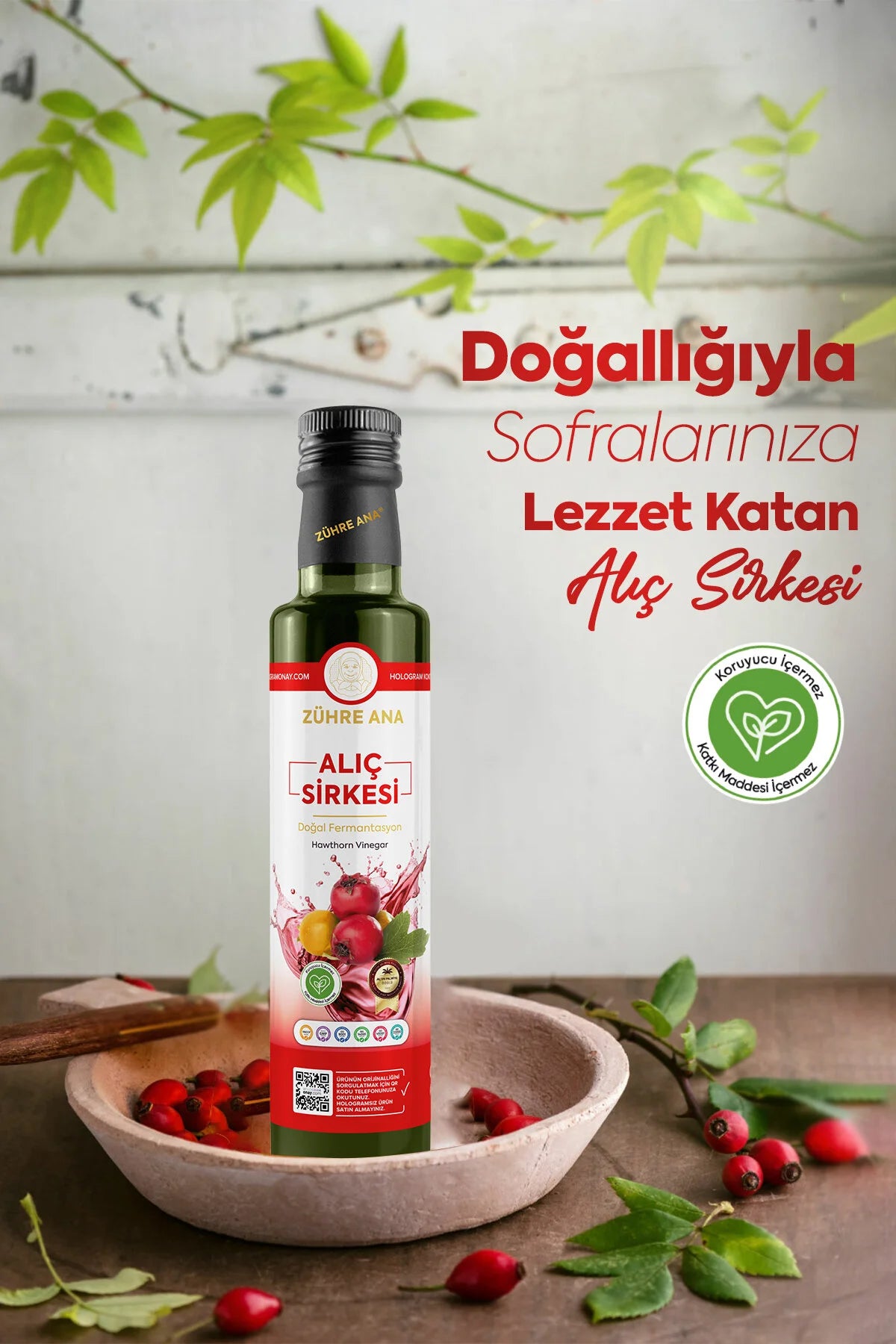Zühre Ana Alıç Sirkesi 500 ml – Natuurlijk Gefermenteerde Meidoornazijn – Traditionele Fruitazijn – Vegan