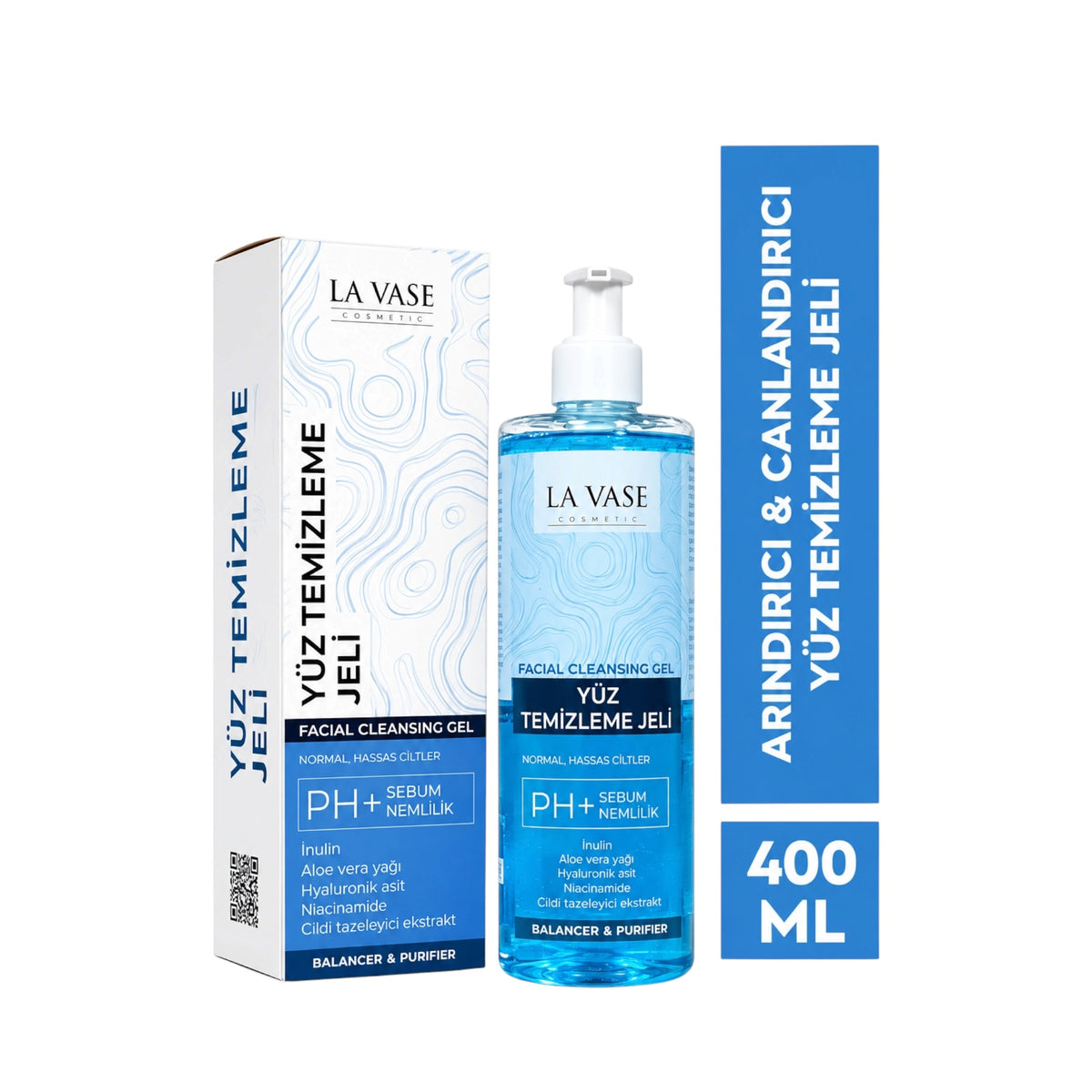 La Vase Facial Cleansing Gel - Reinigende Gezichtsgel - Hyaluronzuur &amp; Niacinamide - Aloe Vera - Normale en Gevoelige Huid - 400 ml