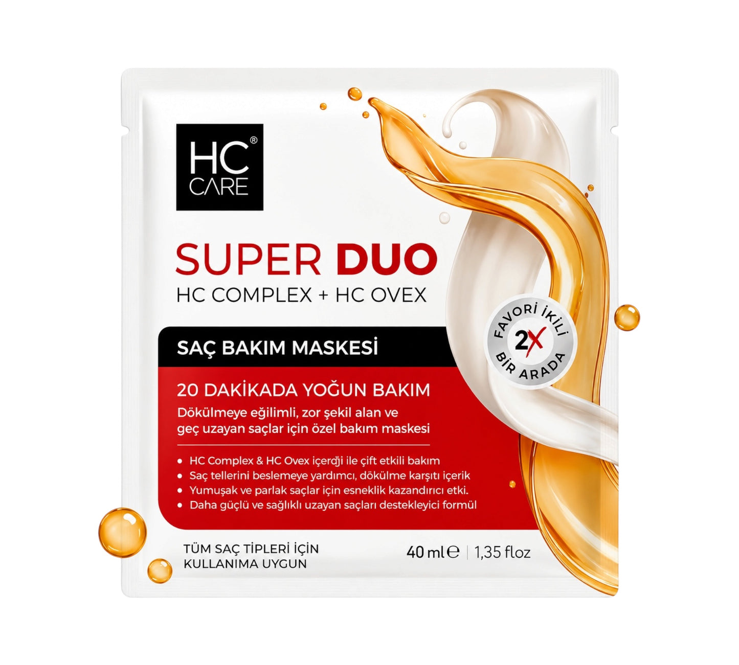 HC Care Super Duo Haarmasker – Intensieve Haarverzorging met HC Complex & HC Ovex – Voor Alle Haartypes – 40 ml
