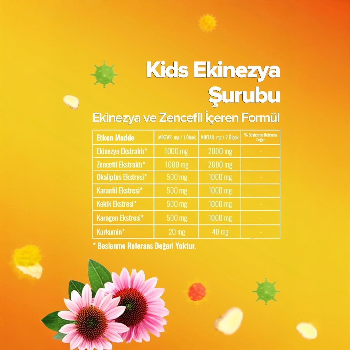 Zühre Ana Kids Ekinezya ve Zencefilli Şurup - 150ml | Echinacea & Gember Siroop | Met Natuurlijke Bananensmaak