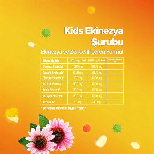 Zühre Ana Kids Ekinezya ve Zencefilli Şurup - 150ml | Echinacea & Gember Siroop | Met Natuurlijke Bananensmaak