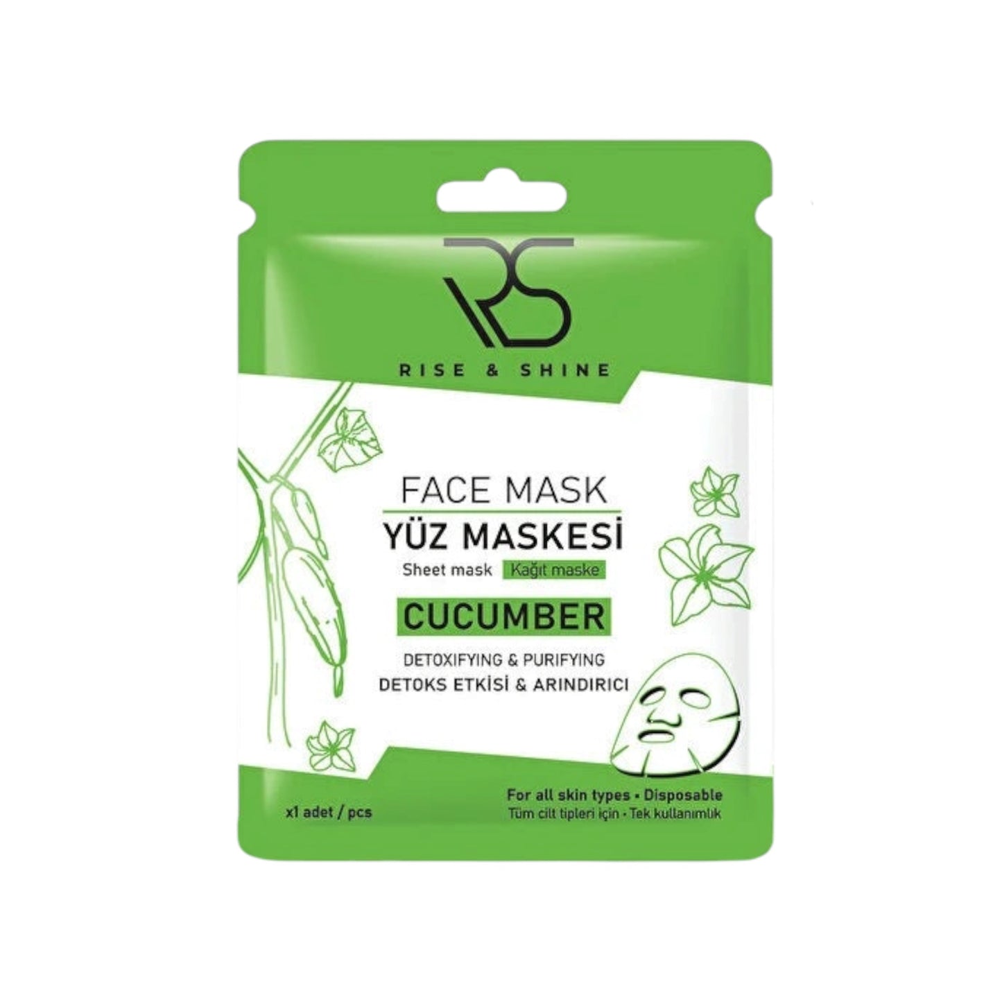 Rise & Shine Cucumber Sheet Mask – Hydraterend Gezichtsmasker met Komkommer – Verfrissend & Verzorgend – Voor Alle Huidtypes – 1 Stuk