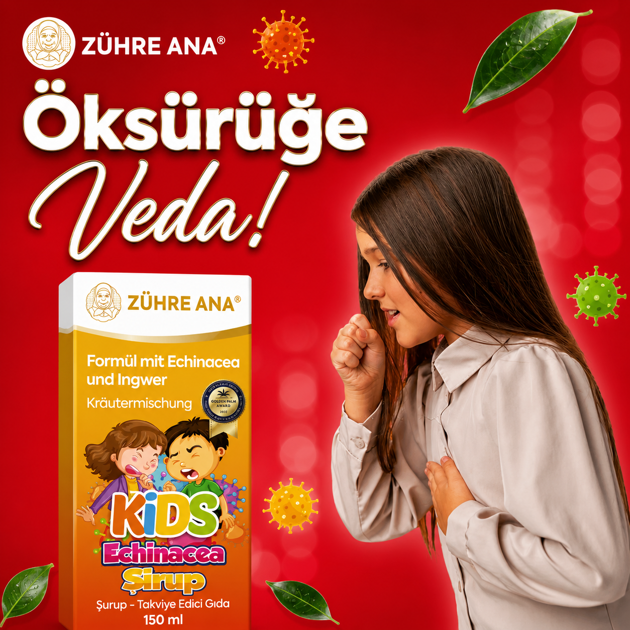 Zühre Ana Kids Ekinezya ve Zencefilli Şurup - 150ml | Echinacea & Gember Siroop | Met Natuurlijke Bananensmaak