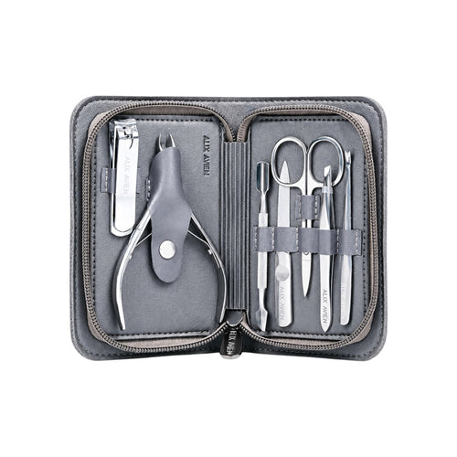 Alix Avien Mini Reis Manicure Set 7-delig - RVS Nagelverzorgingsset met Luxe Etui - Compacte Travel Manicure Kit