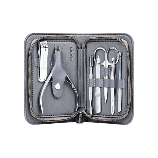 Alix Avien Mini Reis Manicure Set 7-delig - RVS Nagelverzorgingsset met Luxe Etui - Compacte Travel Manicure Kit