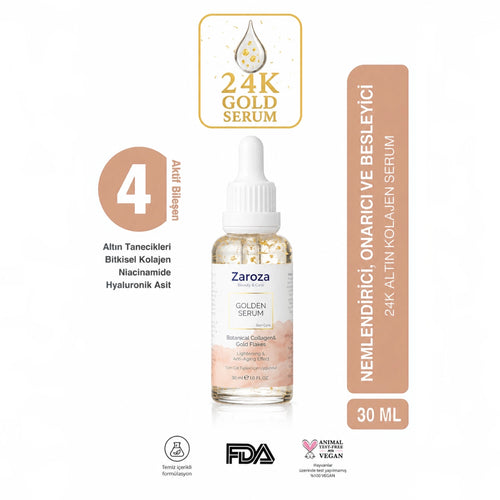Zaroza 24K Gold Serum 30 ml – Niacinamide, 4D Hyaluronzuur & Plantaardig Collageen