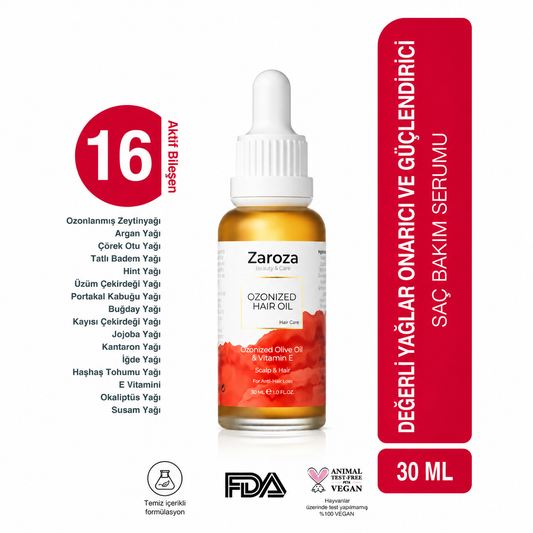 Zaroza Ozonized Hair Oil 30 ml – Ozonized Olive Oil & 16 Natuurlijke Oliën – Intensieve Haarolie