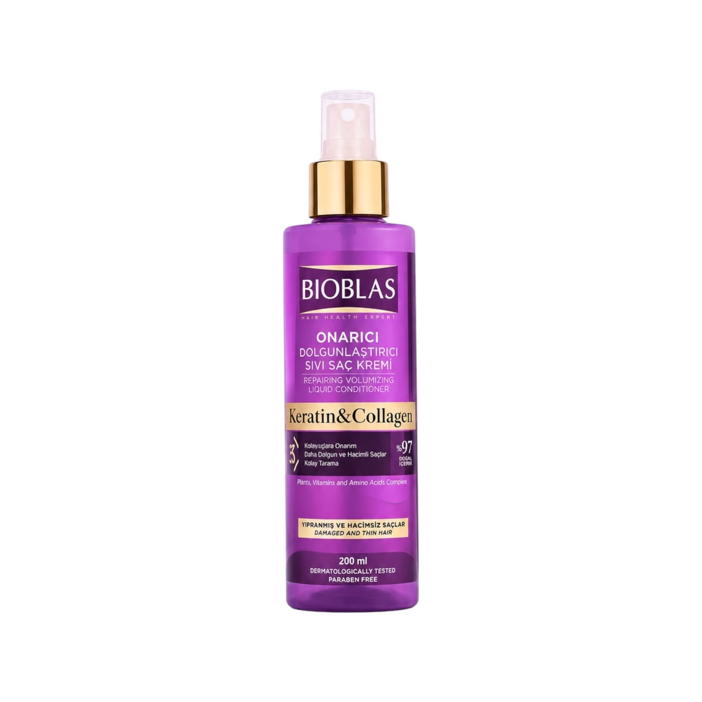 Bioblas Keratin & Collagen Herstellende Volume Leave-In Conditioner Spray – 200 ml