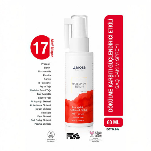 Zaroza Hair Spray Serum 60 ml – Anti-Haaruitval Serum met Procapil, Biotine & Cafeïne
