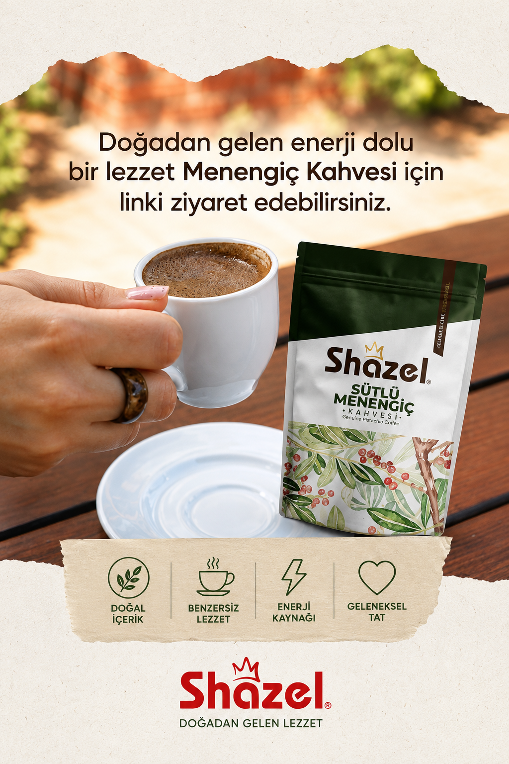 Shazel Sütlü Menengiç Kahvesi 200 g – Traditionele Pistachekoffie met Melk