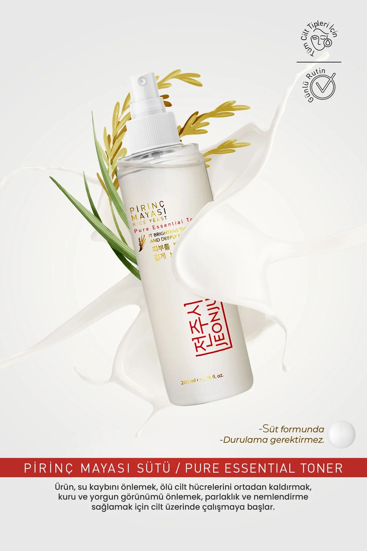 Jeonju Rice Yeast Toner – Met Rijstextract & Niacinamide – Hydraterende & Egaliserende Gezichtstoner – Voor Alle Huidtypes – 200 ml