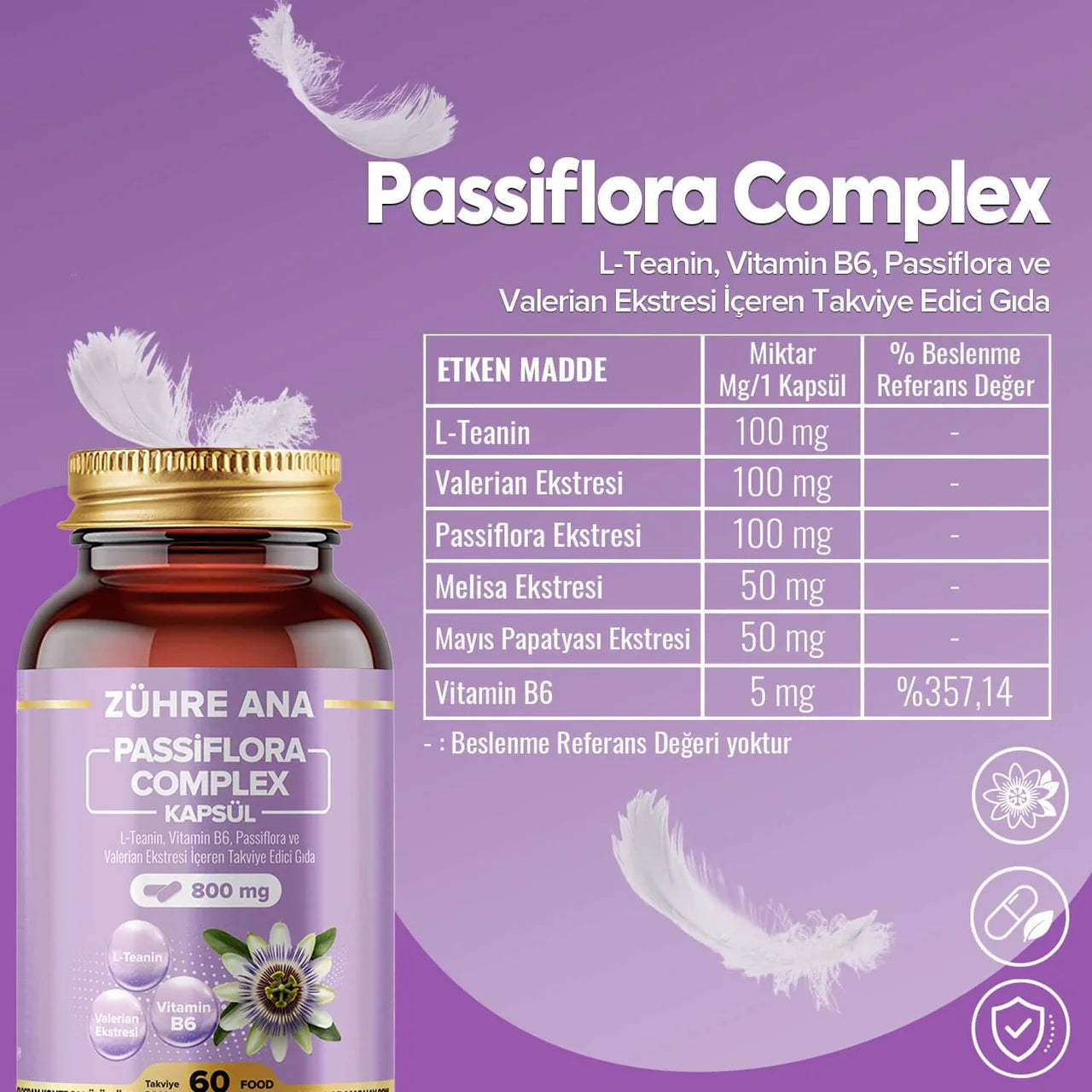Zühre Ana® Passiflora Complex – 60 Capsules | L-Theanine, Valeriaan & Vitamine B6