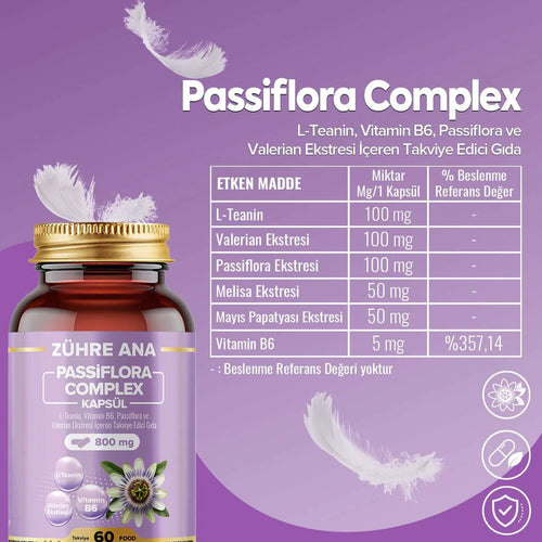 Zühre Ana® Passiflora Complex – 60 Capsules | L-Theanine, Valeriaan & Vitamine B6