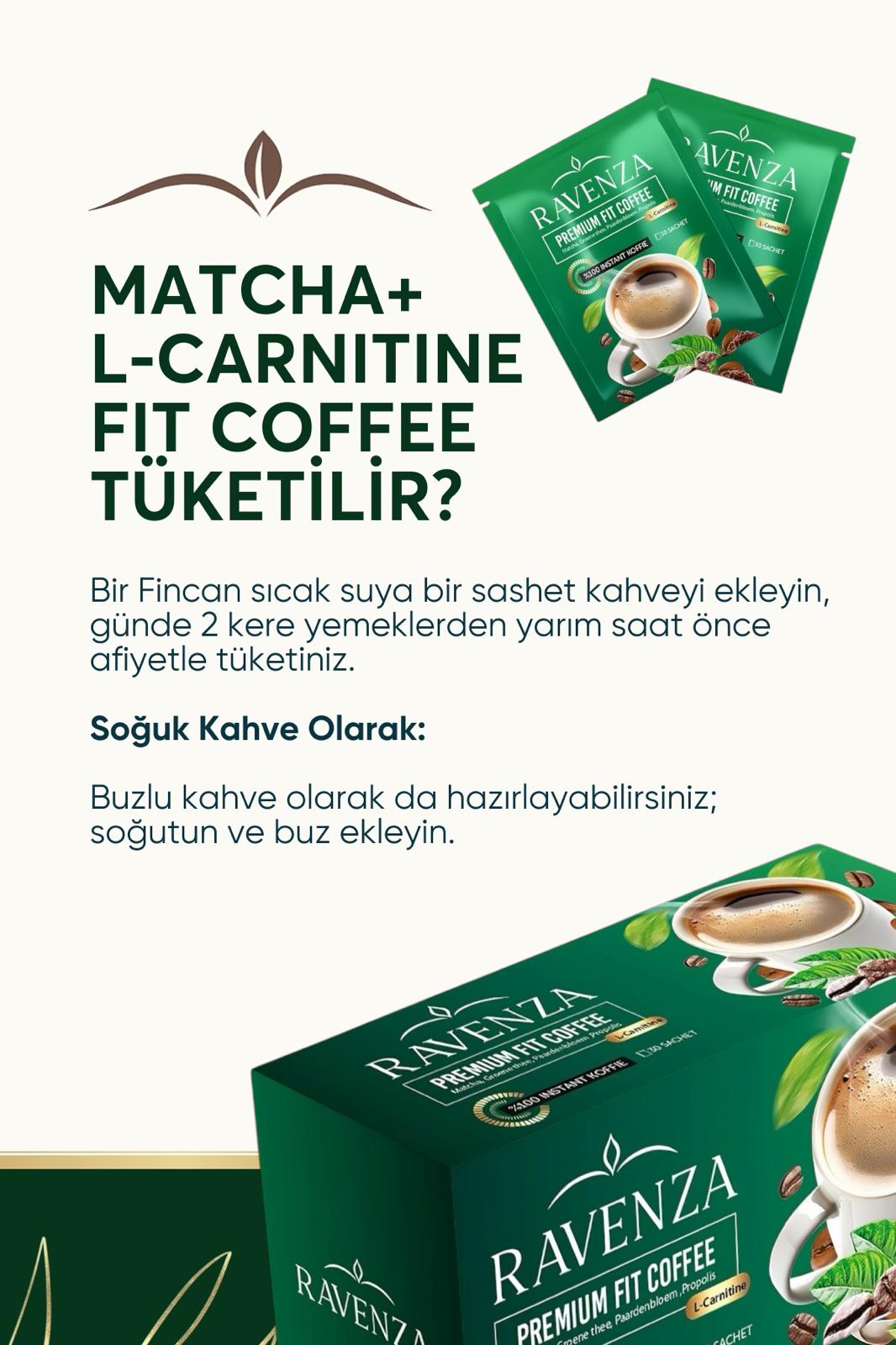 Ravenza Premium Fit Coffee – Instant Matcha Koffie met L-Carnitine, Groene Thee, Paardenbloem & Propolis – 30 Sachets