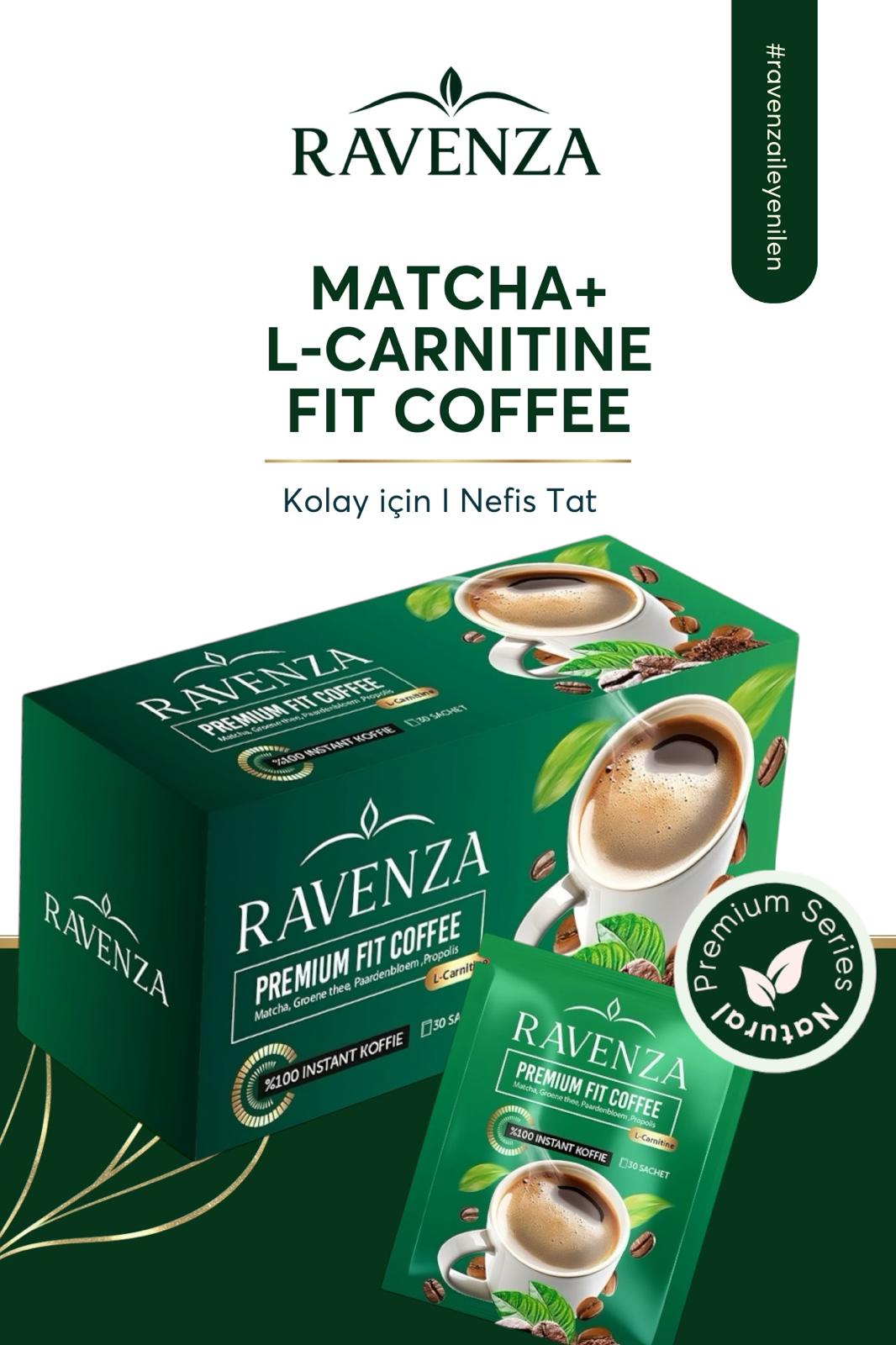 Ravenza Premium Fit Coffee – Instant Matcha Koffie met L-Carnitine, Groene Thee, Paardenbloem & Propolis – 30 Sachets