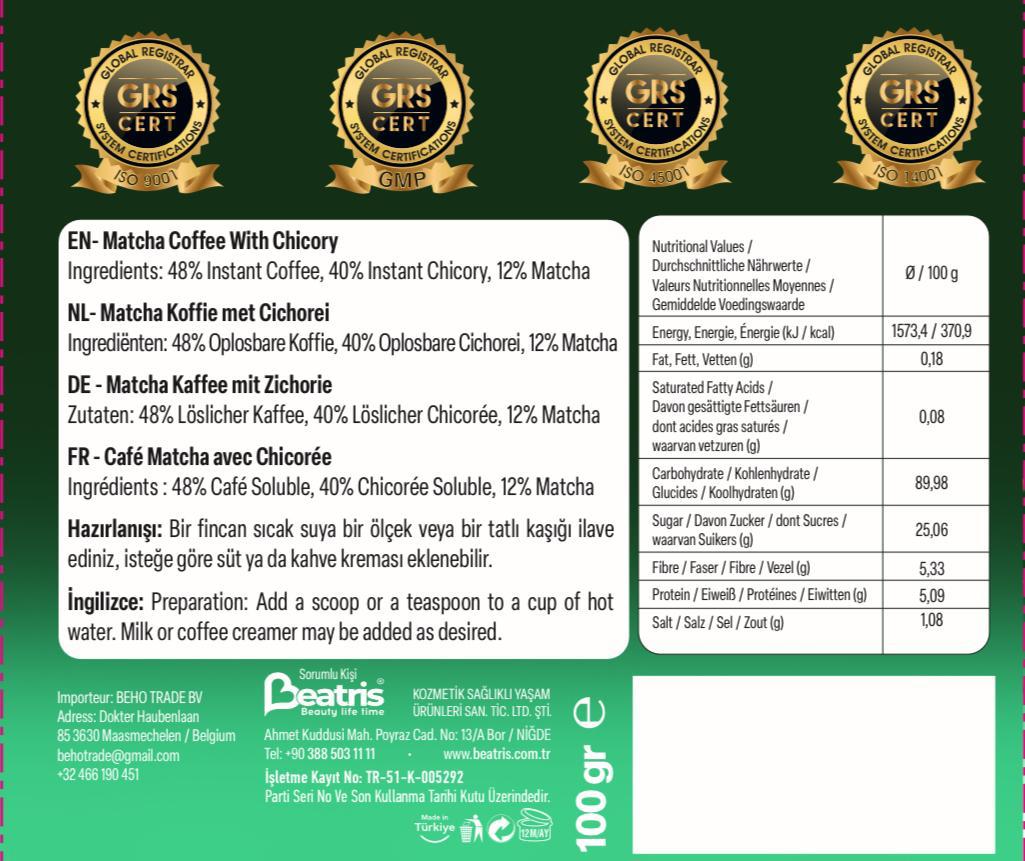 SIFAMIX Premium Coffee Matcha Koffie met Cichorei 100 g