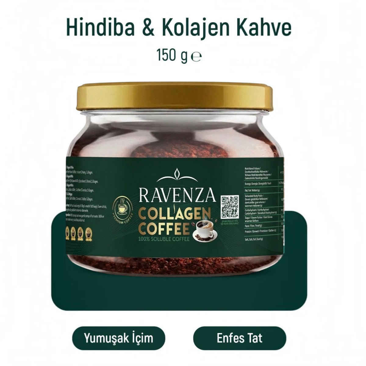 Ravenza Collageen Koffie – Oplosbare Koffie met Chicorei & Collageen – Instant Collagen Coffee – 150 g