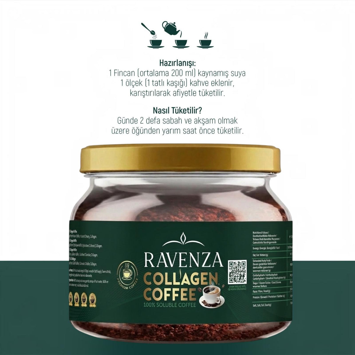 Ravenza Collageen Koffie – Oplosbare Koffie met Chicorei & Collageen – Instant Collagen Coffee – 150 g
