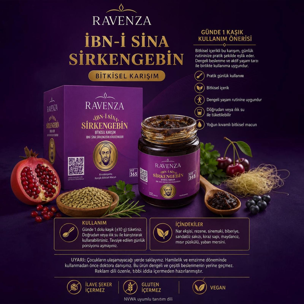 Ravenza İbn-i Sina Sirkencebin – Kruidenpasta met Granaatappelmelasse, Venkel, Rozemarijn, Chia & Quinoa – 240 g