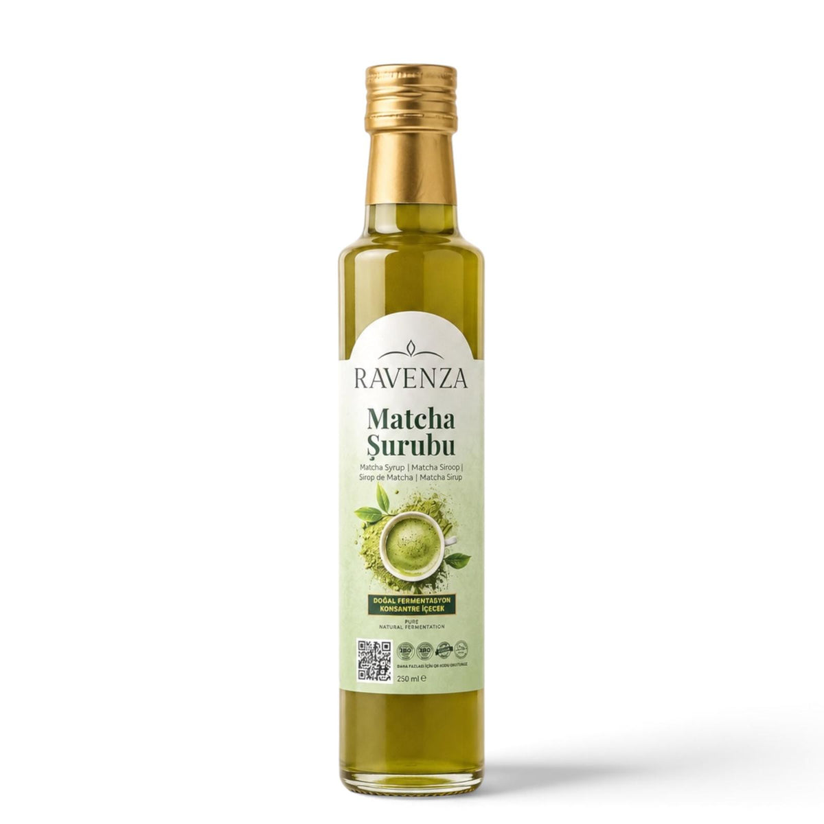 Ravenza Matcha Siroop – Gefermenteerde Matcha Drankconcentraat met Groene Thee-Extract, Dadelconcentraat & L-Carnitine – 250 ml