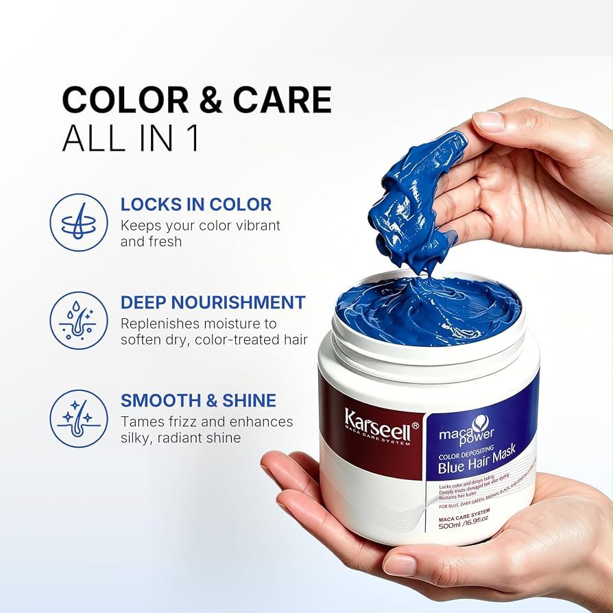 Karseell Maca Power Blue Hair Mask – Blauw Kleurmasker voor Gekleurd Haar – 500 ml