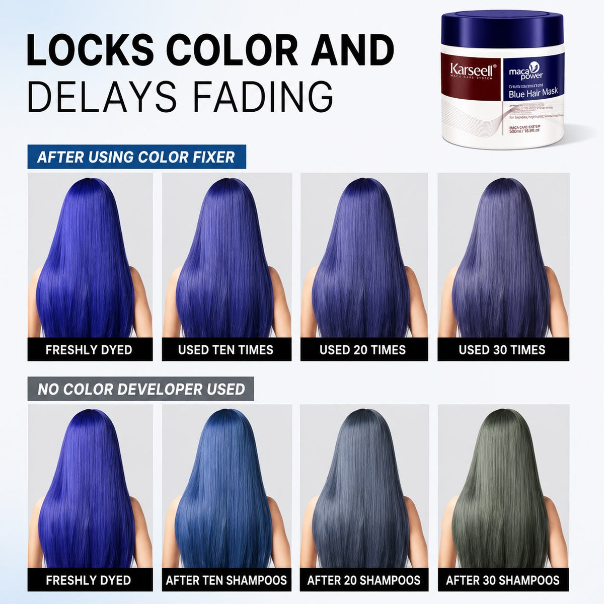 Karseell Maca Power Blue Hair Mask – Blauw Kleurmasker voor Gekleurd Haar – 500 ml