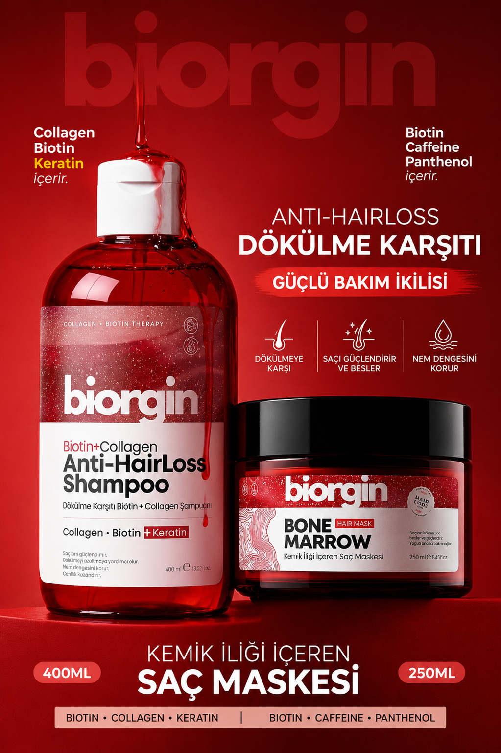 Biorgin Anti-Hairloss Shampoo & Bone Marrow Hair Mask – Haarverzorgingsset 400 ml + 250 ml