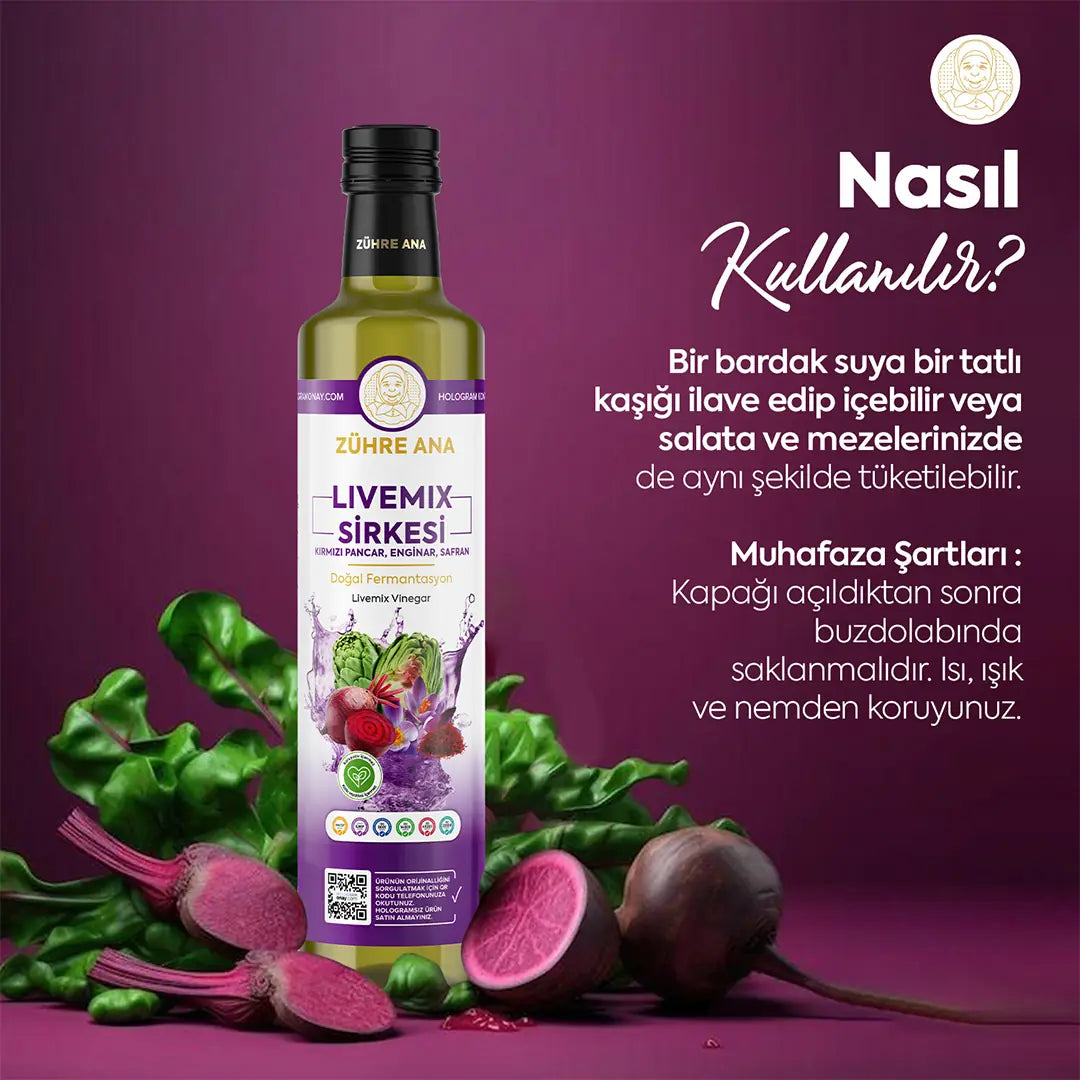 Zühre Ana Livemix Sirkesi AZIJN 500 ml | Rode Biet, Artisjok & Saffraan | Natuurlijke Fermentatie
